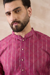 Pink Silk Blend Printed Mandarin Collar Straight Kurta MKU2114