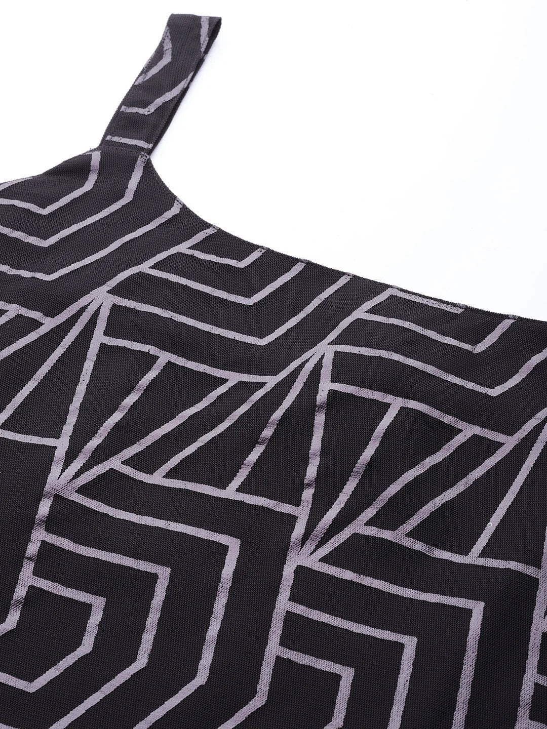 Black Printed Tunic Top - Modern Indian Kurta for Women