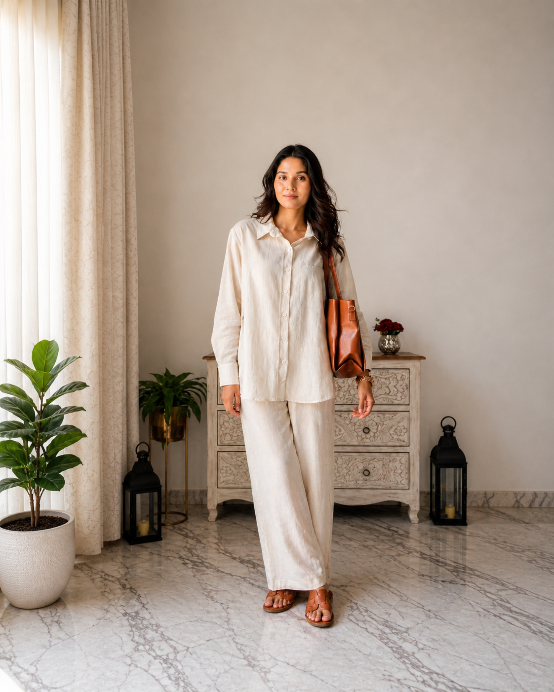 Women's White Solid Rayon Slub Co-Ord Set (CSOFFWHITESIDAN) | DesiQlo