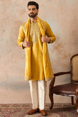 Yellow Silk Blend Embroidered Ethnic Kurta with Trousers & Dupatta MKPD1023