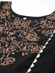 Black Floral Printed Pure Cotton Kurta with Palazzos-AHKUPZ-COMBO-550-FF