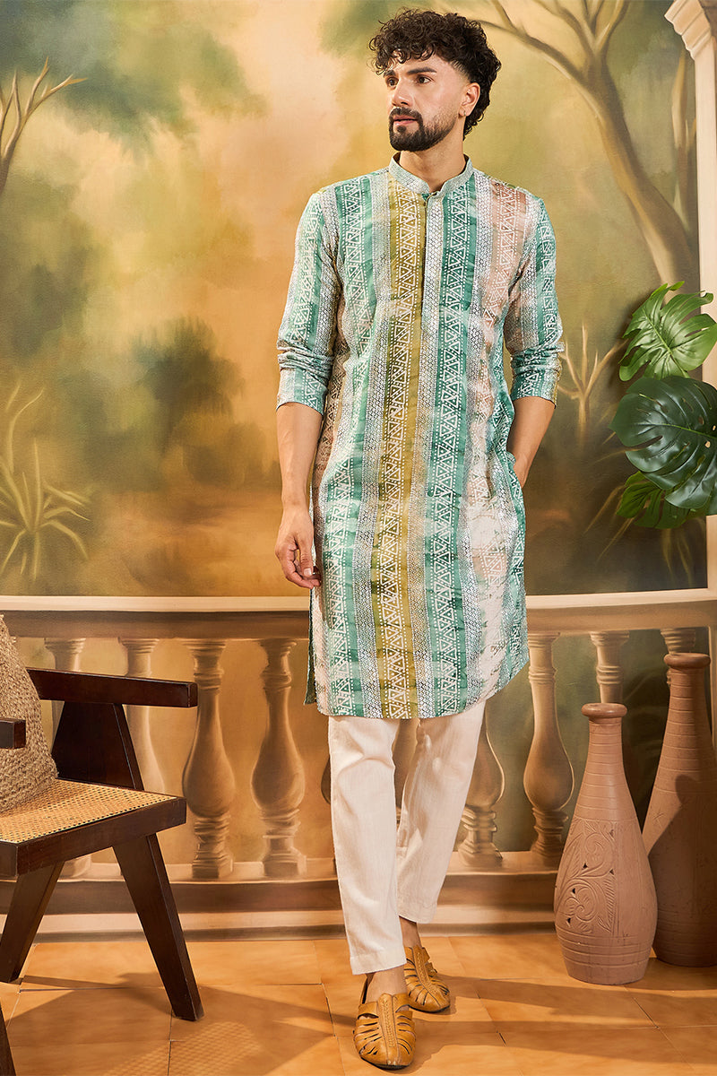 Green Viscose Rayon Batik Printed Straight Kurta MKU1480 | DesiQlo