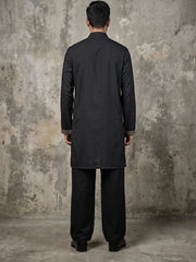 Japanese Fabric Embroidered Kurta & Korean Pants Set ( 65KP PJ11B 5596Black )