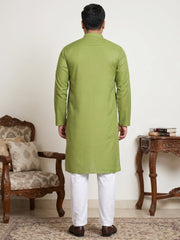 Solid Cotton Kurta Set for Men ( JOKP P 5144Olive  )