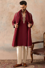 Maroon Silk Blend Solid Embroidered Kurta With Dupatta MKUD1036