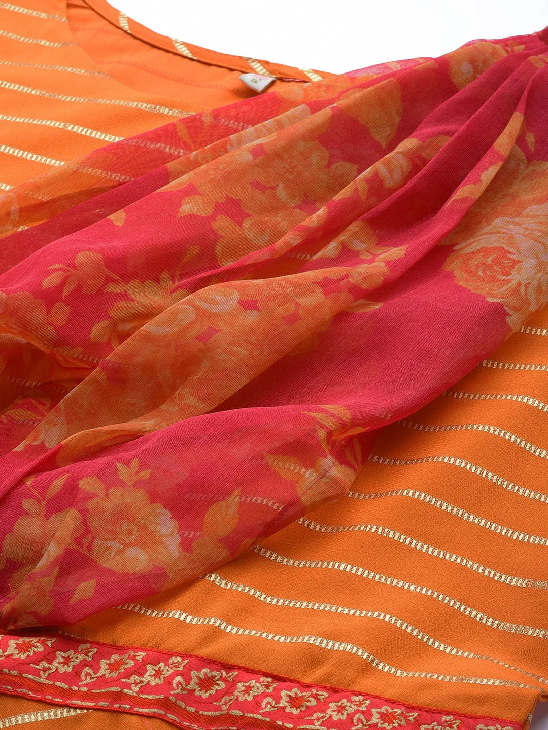 Orange Gold Print Dress | Indian Cotton Dresses Online Now