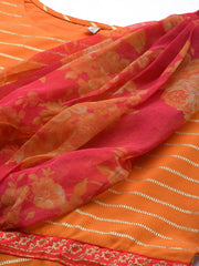 Orange Crepe Gold Print Dress-AHDRCRFP-958