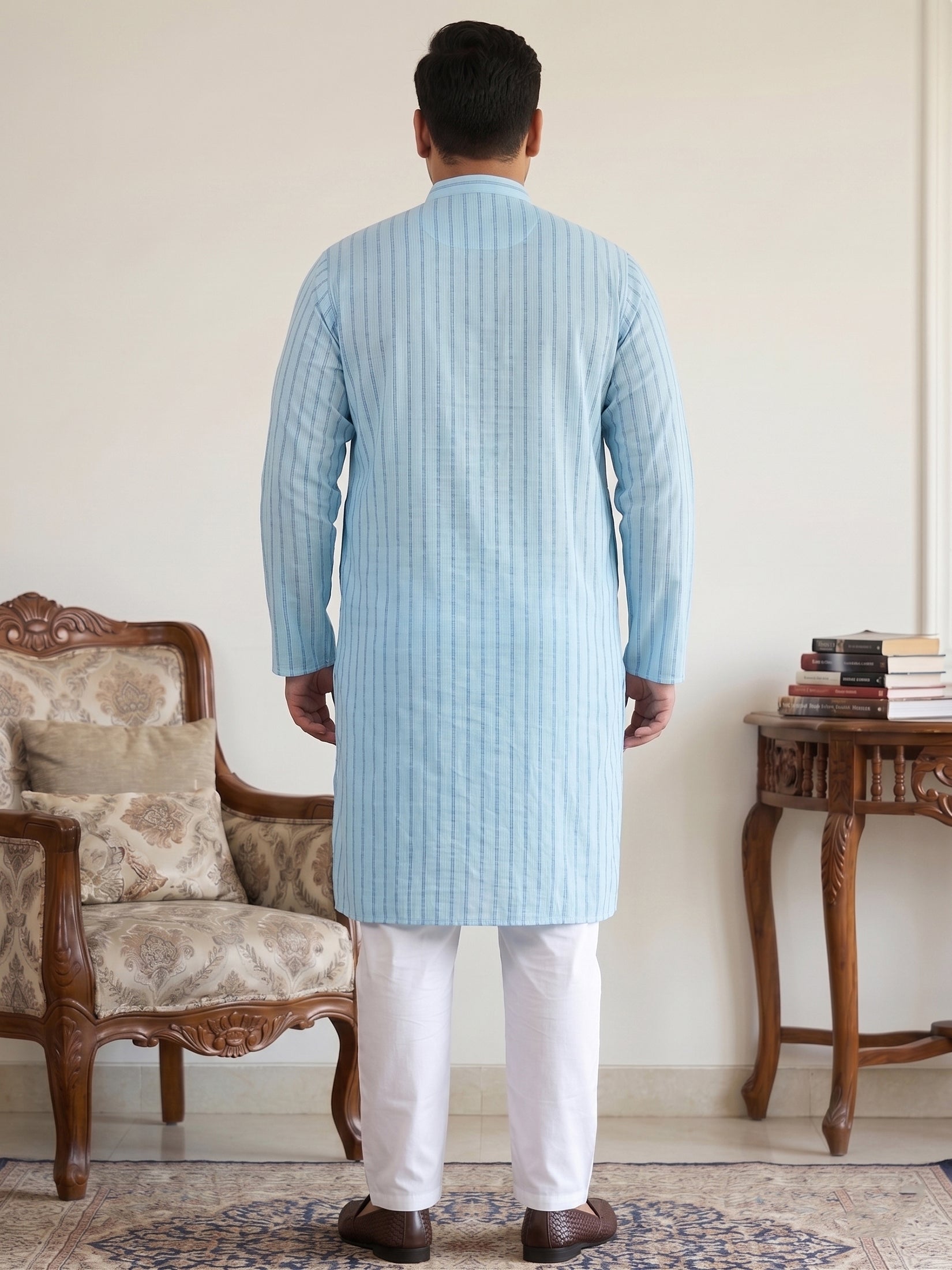 DesiQlo Men Striped Kurta Pyjama Set - Blue