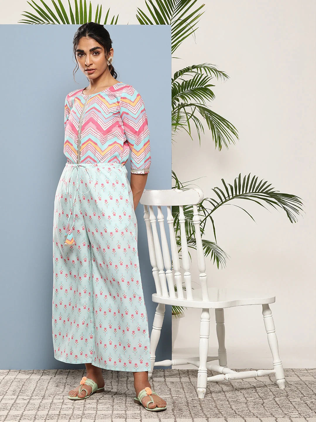 Pink & Blue Printed Jumpsuit: Casual Jumpsuits for Women