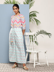 Pink & Blue Printed Waist Tie-Ups Jumpsuit-AHJSCRDP-37
