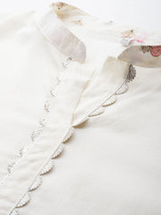 Off White Plus Size Mandarin Collar Printed Pure Cotton Tunic-AP-AHTUCOPG-8060