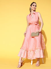 Rose Gold Tiered Empire Organza Ethnic Dress-AHEDORGL-125