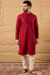 Maroon Rayon Blend Solid Embroidered Straight Kurta MKU1213