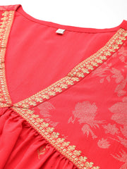 Red & Gold Plus Size Printed Ethnic Co-Ords-AP-AHTUSH-COMBO-880