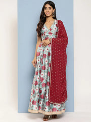 Blue Floral Printed Ready to Wear Lehenga & Blouse With Dupatta-AHBLDUSK-COMBO-747-ICH