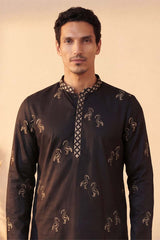 Black Silk Blend Solid Embroidered Kurta With Trousers MKSET1817