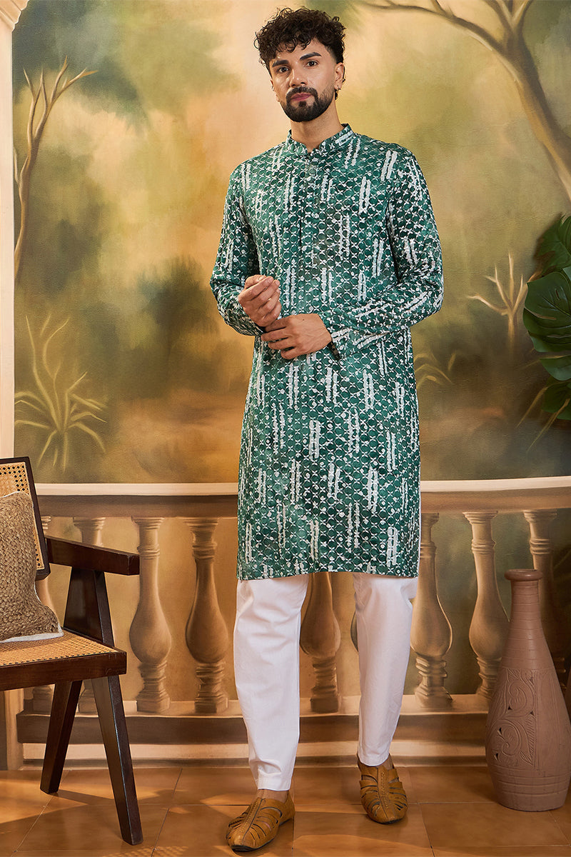 Green Viscose Rayon Embroidered Straight Kurta MKU1477 | DesiQlo