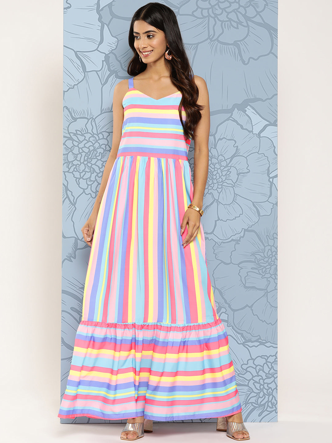 Pink & Blue Striped Dress - Shop Indian Dresses Online
