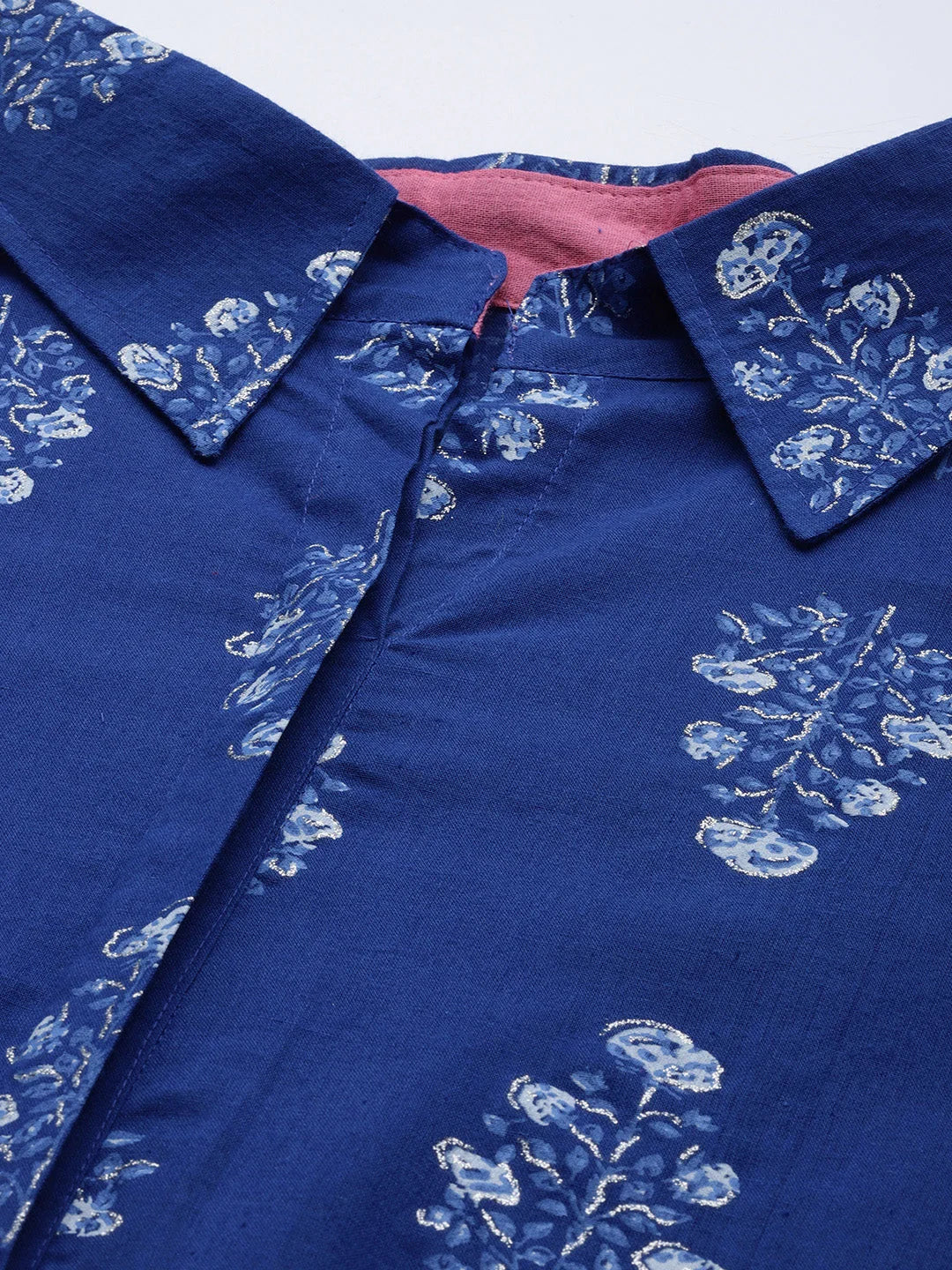 Royal Blue Floral Printed Tunic Top - Indian Kurtis for Ladies