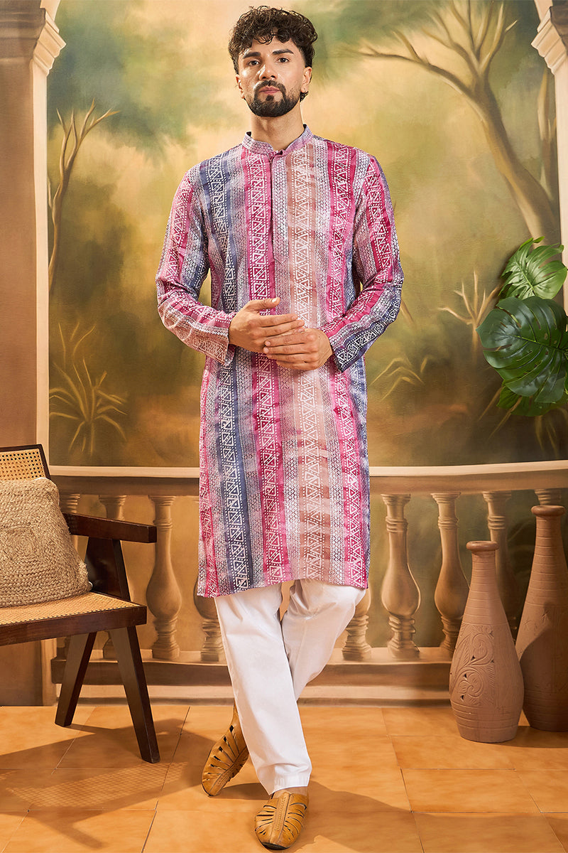 Multi Viscose Rayon Batik Embroidered Straight Kurta MKU1479