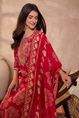 Pink Poly Silk Floral Printed Straight Kurta Trouser With Dupatta VKSKD3208