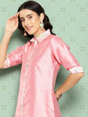 Pink Floral Printed Art Silk Kurta-AHKUPSDP-1096-ICH