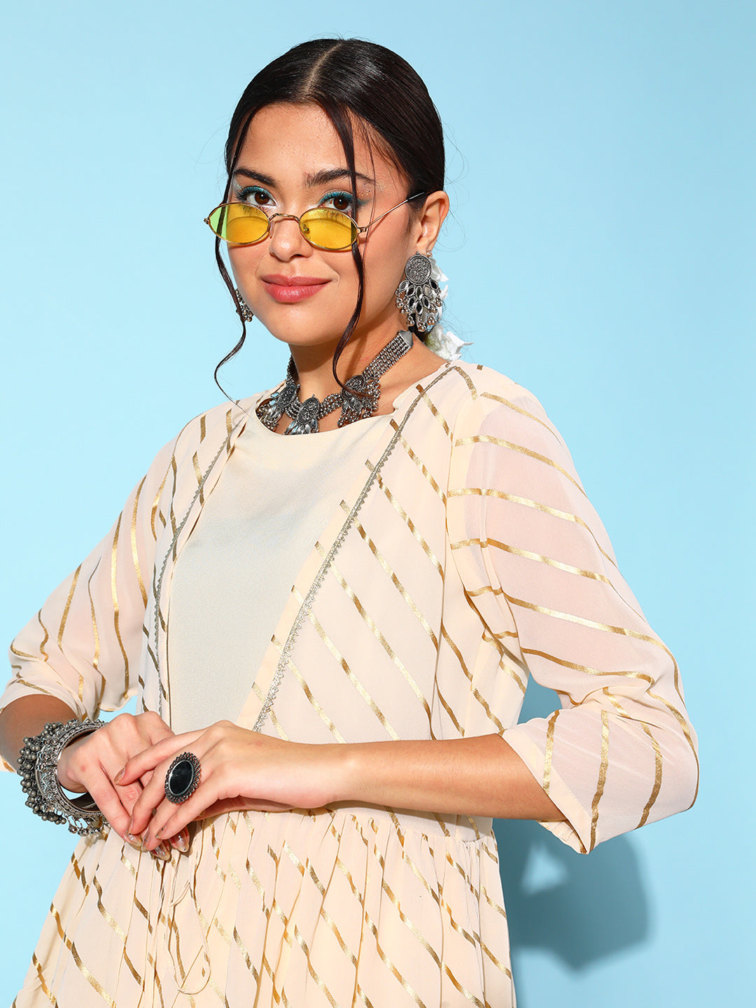 Off-White Tie-Up Tunic Top | Stylish Indian Kurta for Women