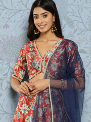 Rust & Blue Floral Printed Ready to Wear Lehenga & Blouse With Dupatta-AHBLDUSK-COMBO-754-ICH