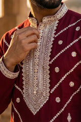 Maroon Silk Blend Embroidered Straight Kurta MKU2048