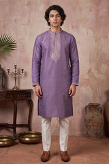 Lavender Silk Blend Solid Emboidered Sequins Kurta With Trouser MKSET2277