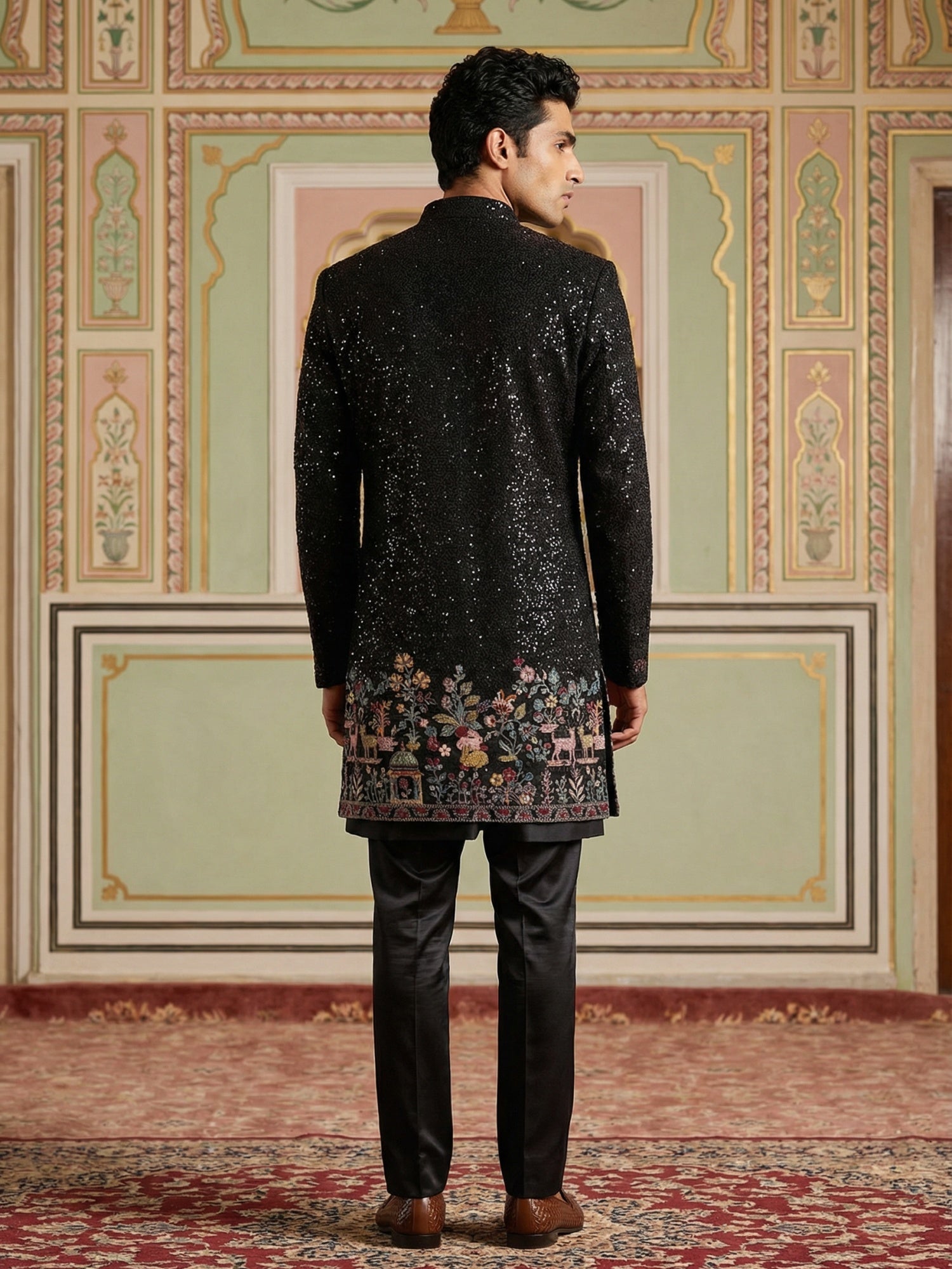 DesiQlo Men Embroidered Indo Western Set - Black - 50JIND_127Black_S