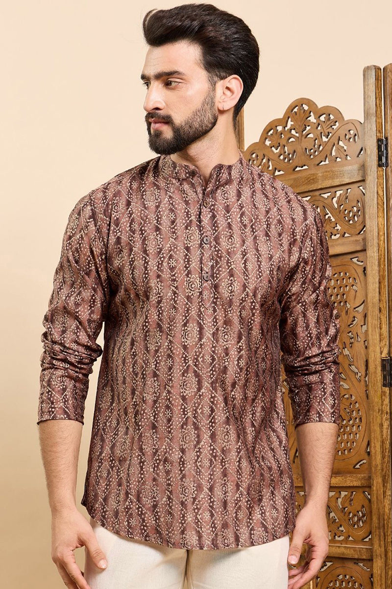 Brown Cotton Geometric Printed Straight Kurta HOPMSKU1008BWN | DesiQlo
