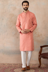 Coral Jacquard Ethnic Motifs Embroidered Kurta With Trouser MKSET2491
