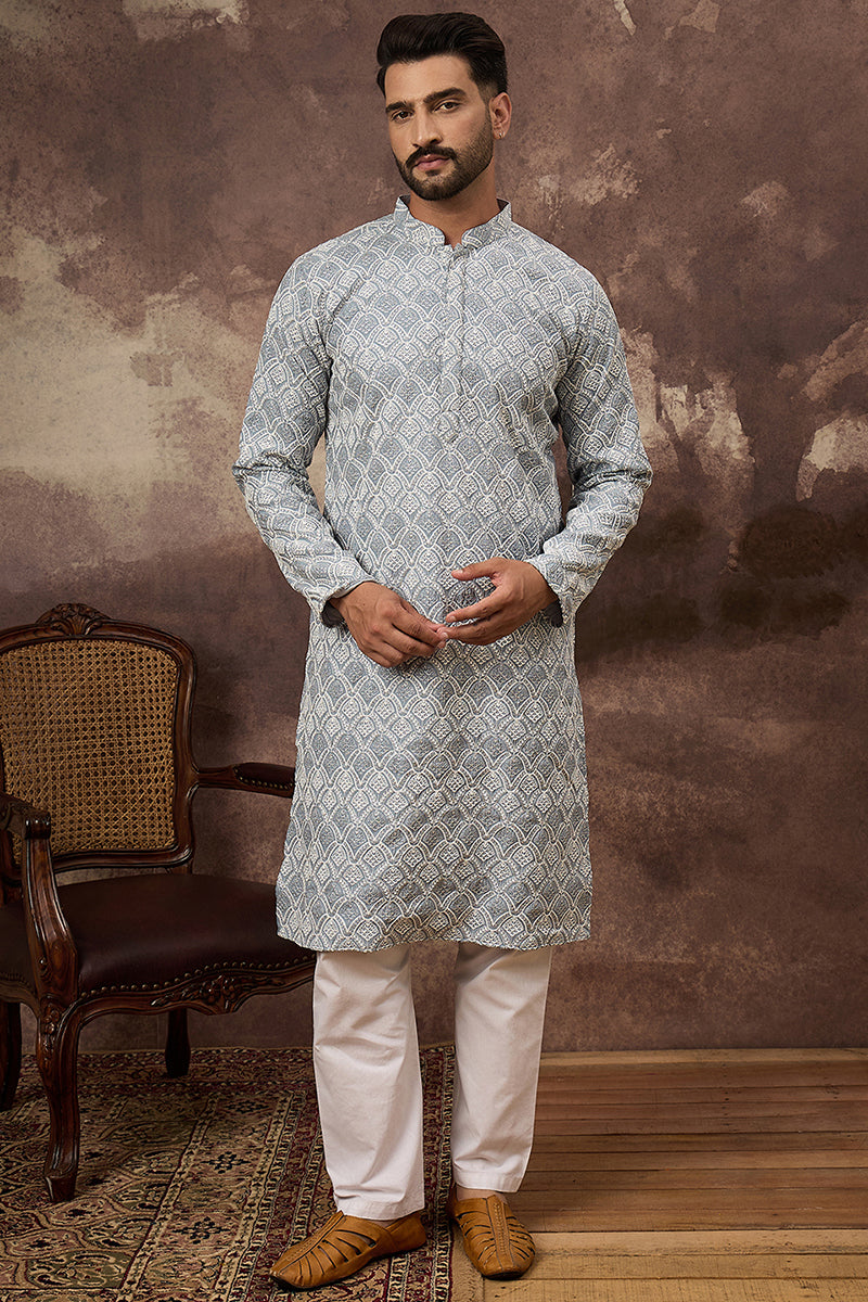 Blue Viscose Rayon Solid Embroidered Straight Kurta MKU1388 | DesiQlo