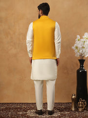 Embroidered Nehru Jacket Set with Solid Kurta Pyjama (65KPWC 592W 4150 Mustard )