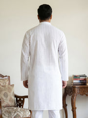 Men's Cotton Striped Kurta ( KO 5207White  )