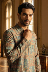 Blue Silk Blend Printed Straight Kurta With Trousers MKSET1934