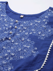 Royal Blue Pure Cotton Printed Kurta-AHKUCOKHGL-967