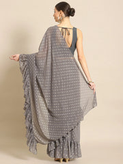 Grey & Gold Toned Printed Ready To Wear Ruffles Saree-AHSRBL-SET-23