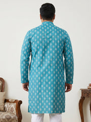 Floral Printed Kurta for Men ( KO 650Teal  )