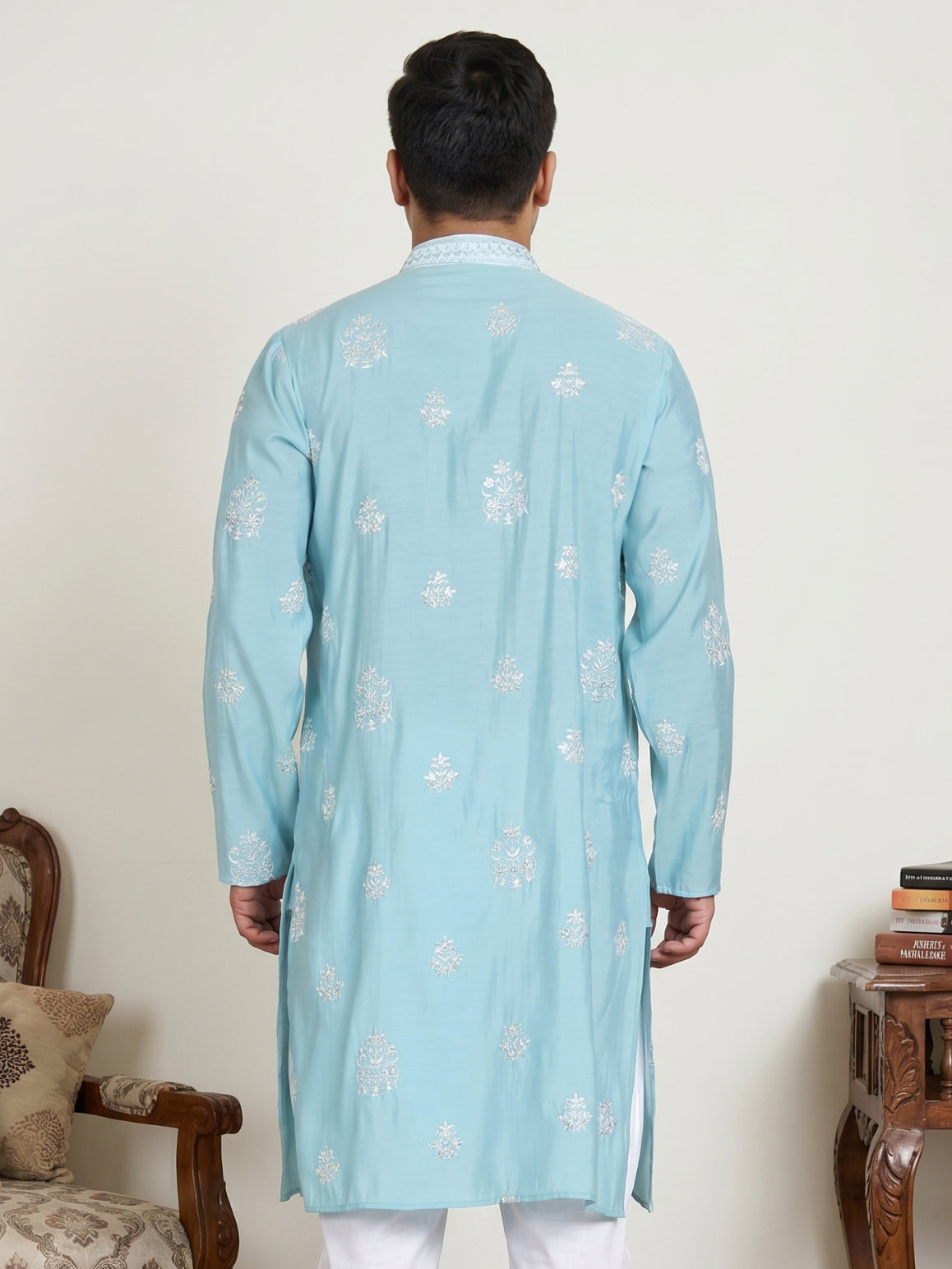 DesiQlo Men Embroidered Kurta Only - Blue - KO_D_5091Sky_3XL