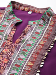 Purple Printed Sequined Kurti with Salwar-AHTUSL-COMBO-852