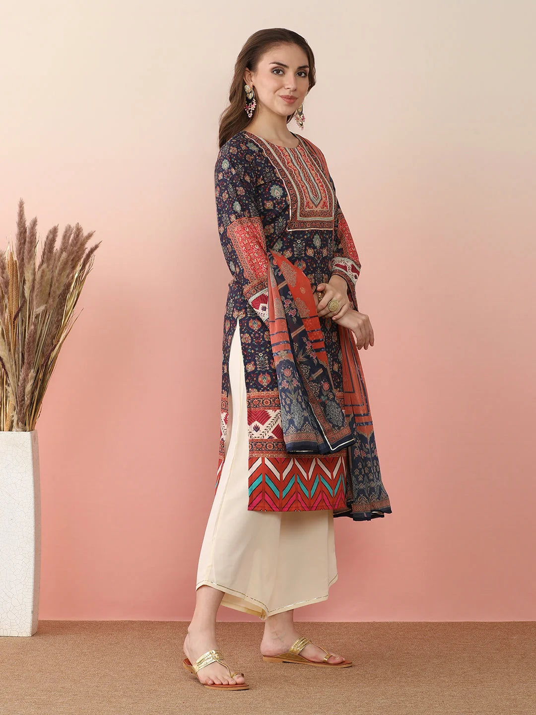 Stylish Women's Kurta Palazzo Set with Dupatta - Polyester