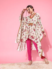 Beige Floral Printed Kaftan Kurta-AHKFCRDP-6075-FF