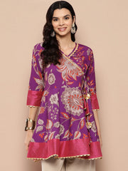 Purple Floral Print Ethnic Tie-Ups Tunic-AHTUCRDP-8161-ICH