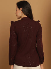 Wine Woven Design Women's Top-JNT-2025Wine