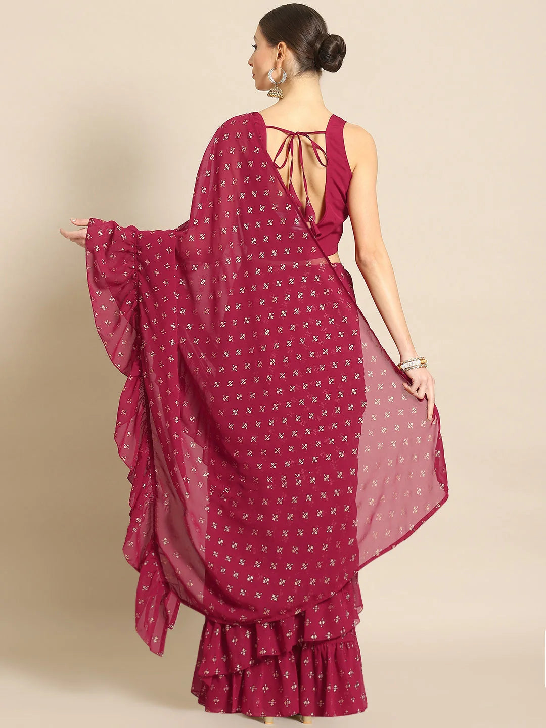 Maroon & Gold Ruffle Saree | Indian Wedding Sarees