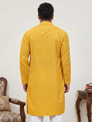 Embroidered Cotton Kurta for Men ( KO 640Mustard  )
