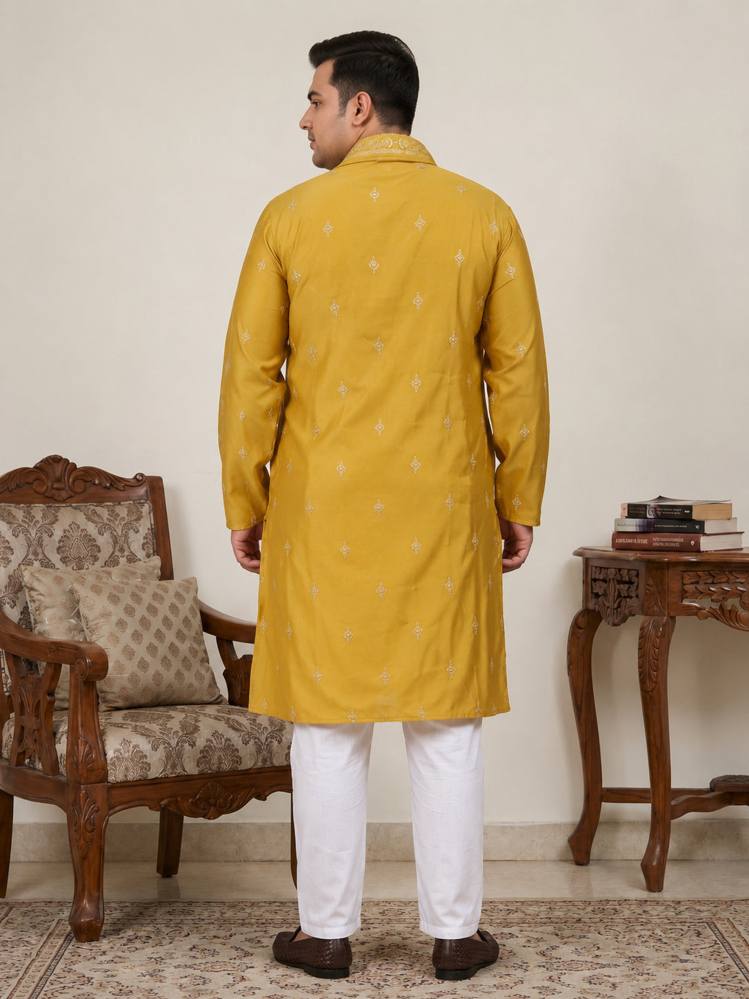 DesiQlo Men Embroidered Kurta Pyjama Set - Yellow - JOKP_D_5088Mustard