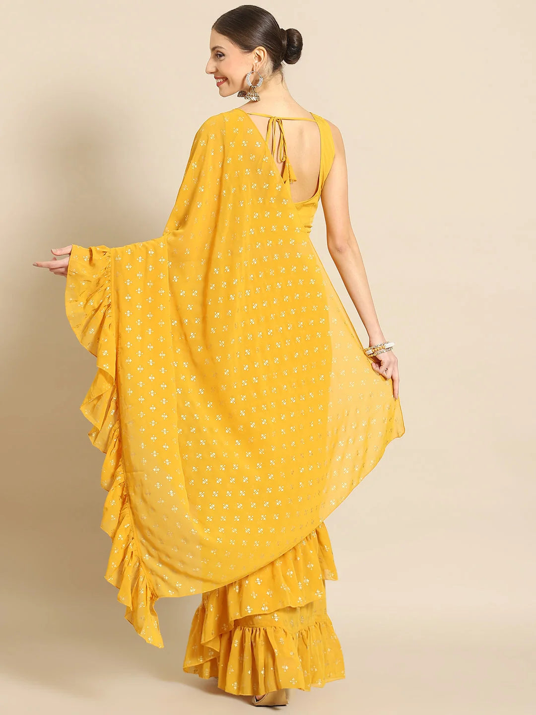 Yellow Ruffle Sari: Ready to Wear Indian Sari Style